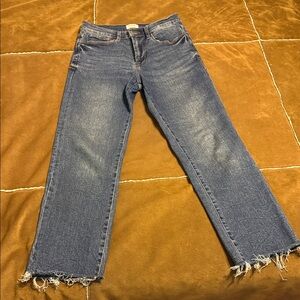 Kensie Ankle Jeans in Classic Blue with Distressed Hem
